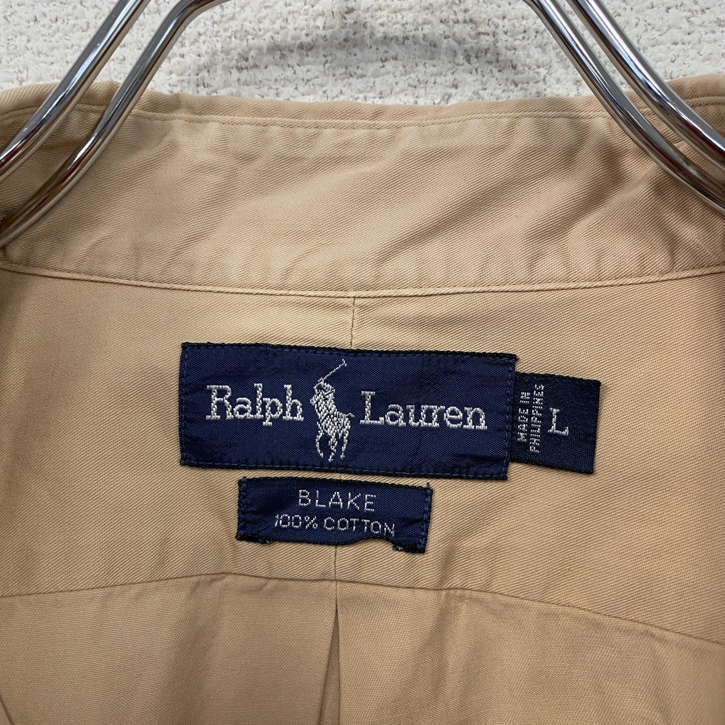 Ralph Lauren　ラルフローレン　BLAKE　長袖シャツ　ボタンダウンシャツ　無地　ベージュ　Lサイズ