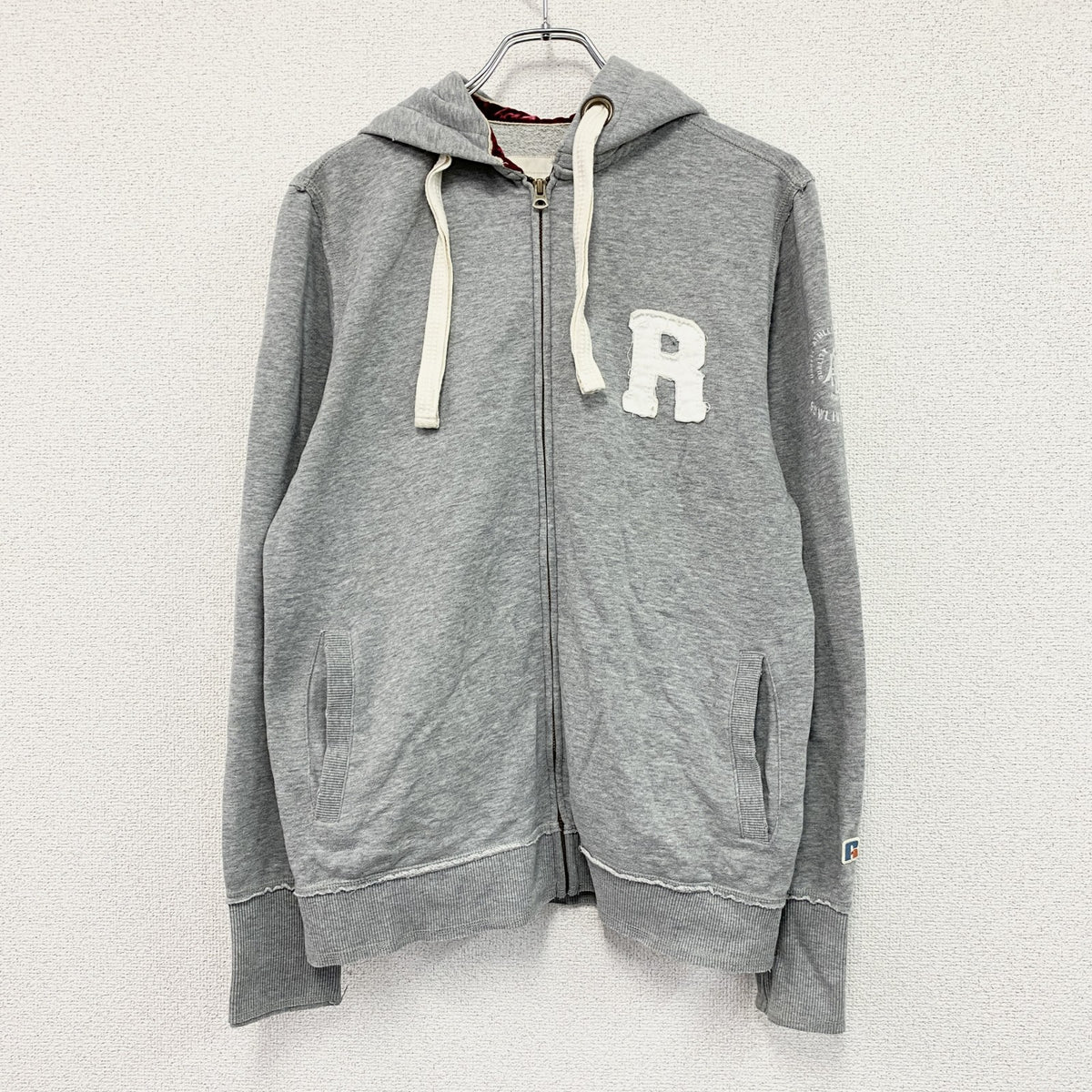 RUSSELL ATHLETIC　ラッセルアスレチック　フルジップスウェットパーカー/フーディー　ワッペン　灰色　グレー　Lサイズ　古着