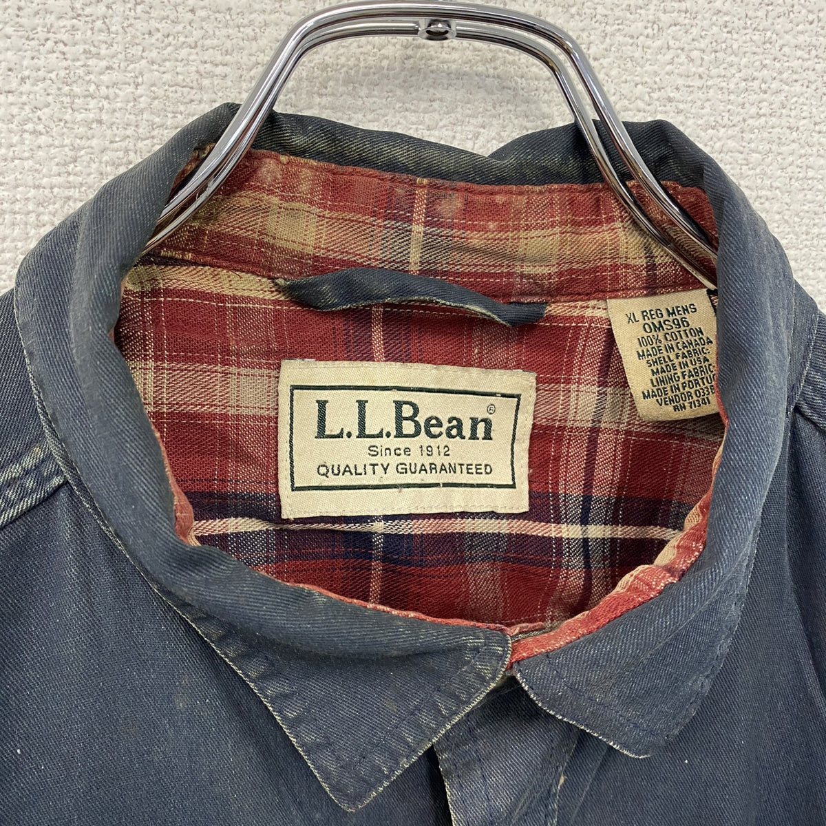 L.L. Bean　エルエルビーン　裏地フランネル付き長袖シャツジャケット　紺　ネイビー　XLサイズ　古着