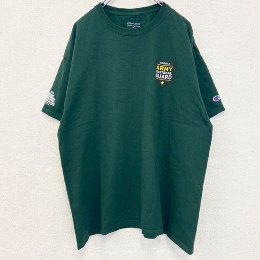 古着 used　champion　チャンピオン　半袖プリントTシャツ　バージニア陸軍州兵　ミリタリー　緑　グリーン　XLサイズ