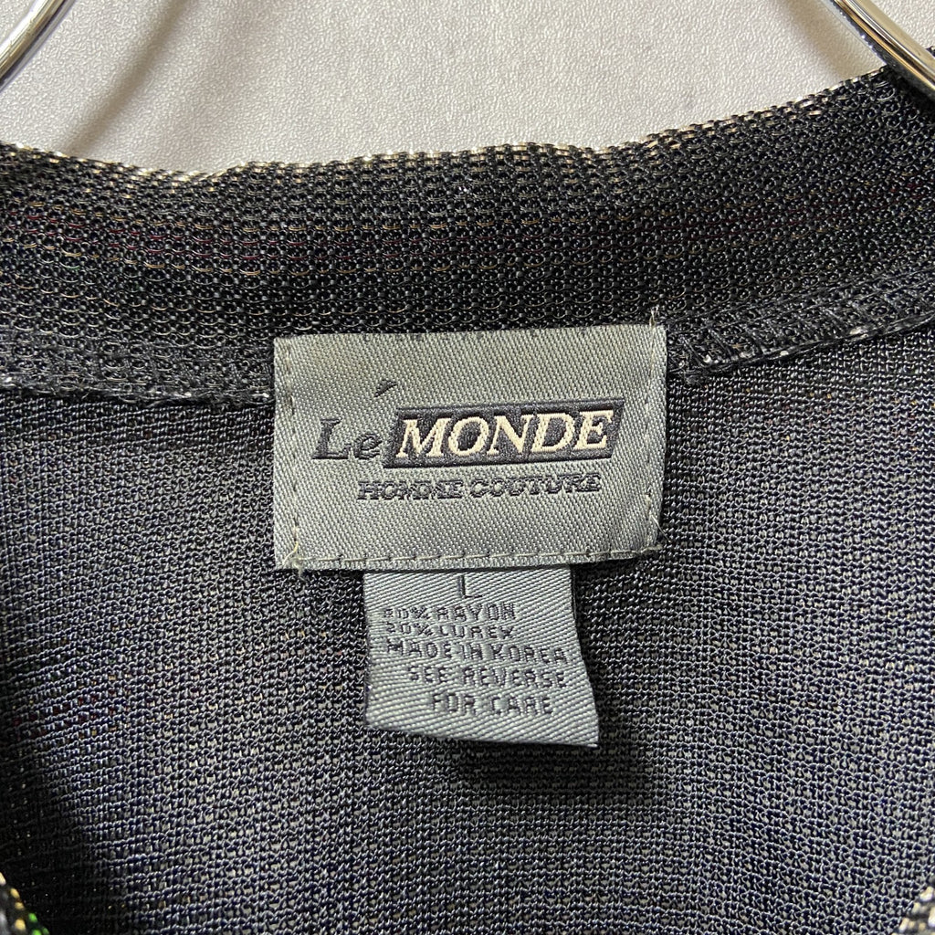 LeMONDE　ルモンド　半袖開襟シャツ　ボーダー　黒　ブラック　レトロ　個性的　キラキラ　Lサイズ　古着