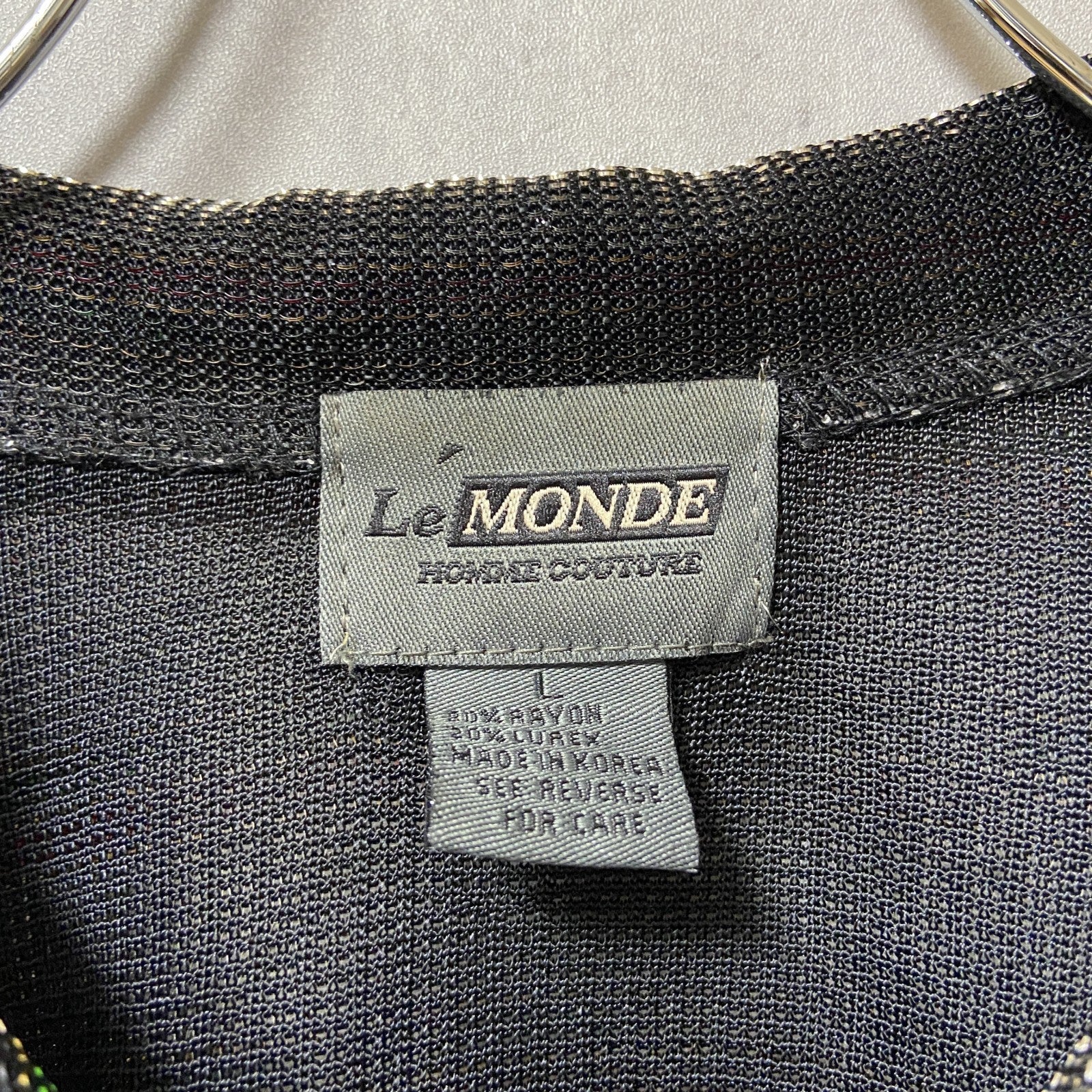 LeMONDE　ルモンド　半袖開襟シャツ　ボーダー　黒　ブラック　レトロ　個性的　キラキラ　Lサイズ　古着