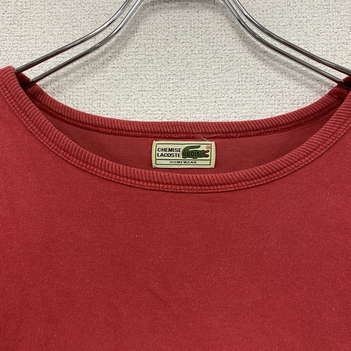 80s　LACOSTE　ラコステ　長袖Tシャツ/ロンT　フェード　ボーダー柄　ワンポイント　赤　レッド　Lサイズ　古着