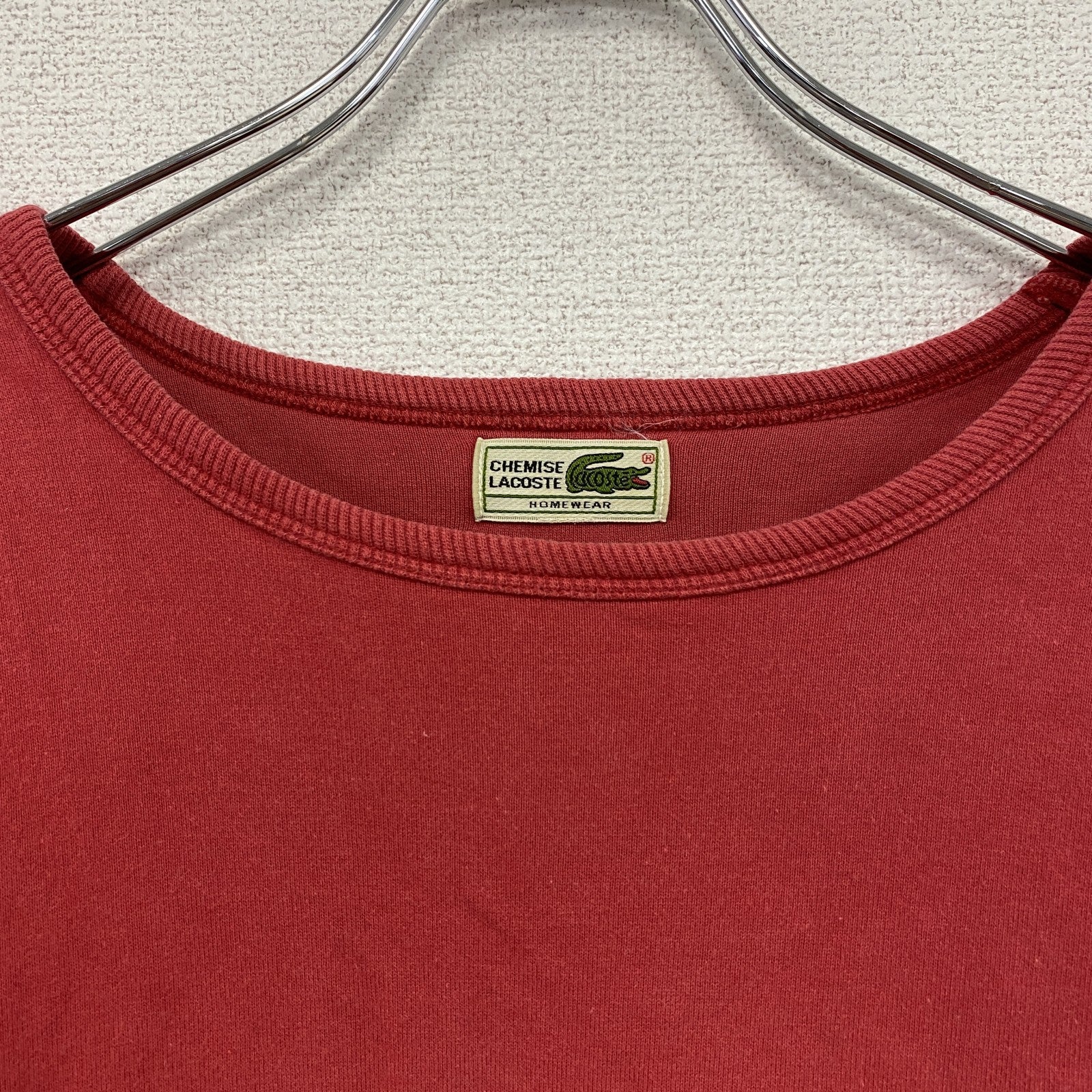80s　LACOSTE　ラコステ　長袖Tシャツ/ロンT　フェード　ボーダー柄　ワンポイント　赤　レッド　Lサイズ　古着