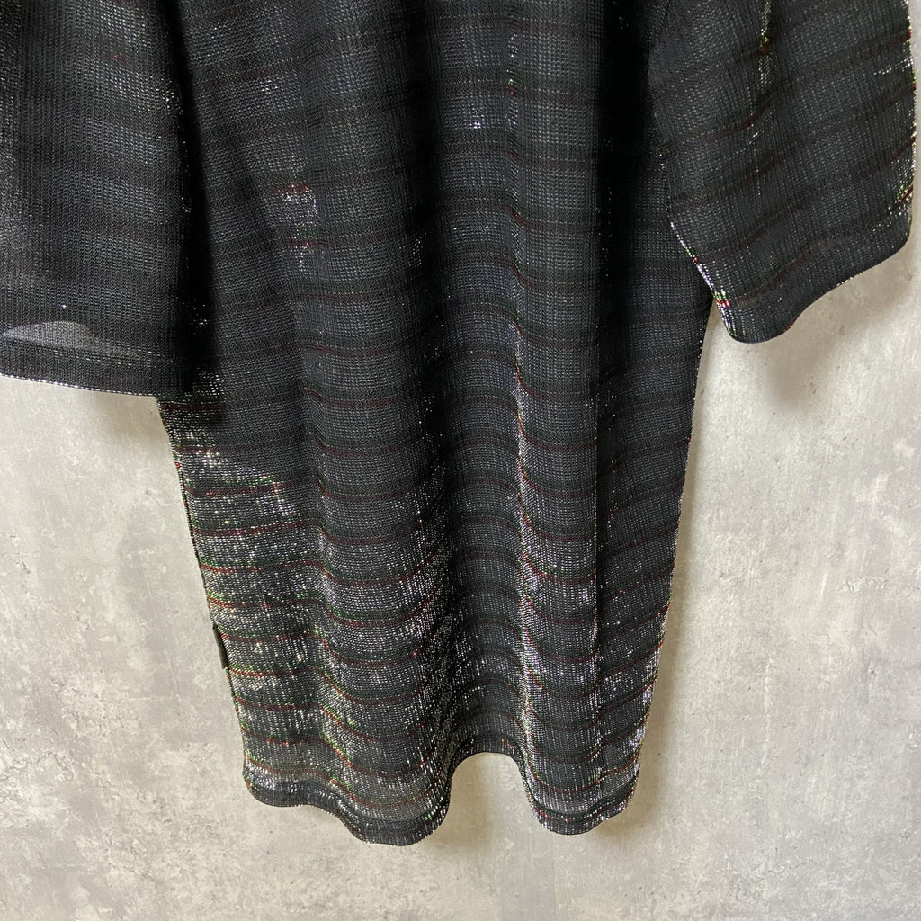 LeMONDE　ルモンド　半袖開襟シャツ　ボーダー　黒　ブラック　レトロ　個性的　キラキラ　Lサイズ　古着