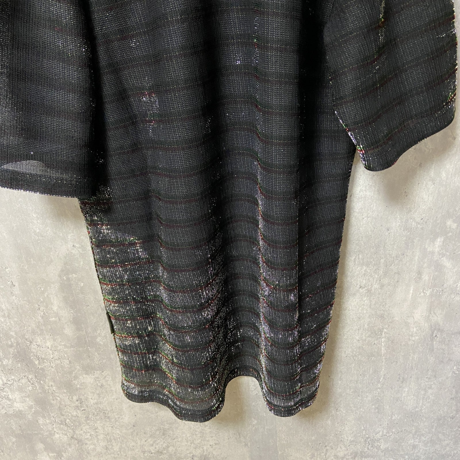 LeMONDE　ルモンド　半袖開襟シャツ　ボーダー　黒　ブラック　レトロ　個性的　キラキラ　Lサイズ　古着