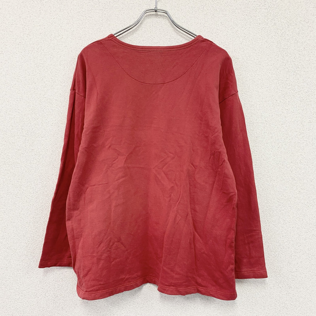 80s　LACOSTE　ラコステ　長袖Tシャツ/ロンT　フェード　ボーダー柄　ワンポイント　赤　レッド　Lサイズ　古着