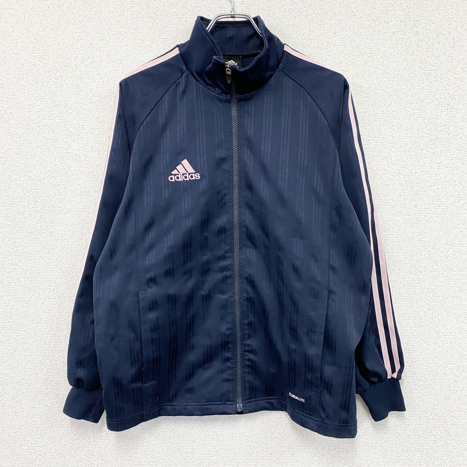 00s　adidas　アディダス　CLIMALITE　トラックジャケット/ジャージ　パフォーマンスロゴ　ラグランスリーブ　ネイビー　紺　Mサイズ　古着
