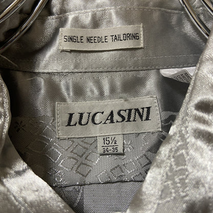 古着 used　SINGLE NEEDLE TAILORING　LUCASINI　長袖花柄シャツ　シルバー　銀色　XLサイズ