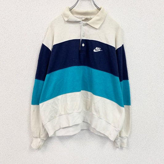 ～90s　NIKE　ナイキ　長袖ポロシャツニット　銀タグ　ヴィンテージ　ホワイト　ネイビー　ライトブルー　XLサイズ