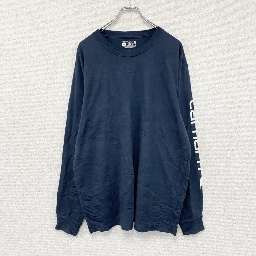 carhatt　カーハート　長袖プリントTシャツ/ロンT　紺　ネイビー　Mサイズ カットソー メンズ コットン 古着