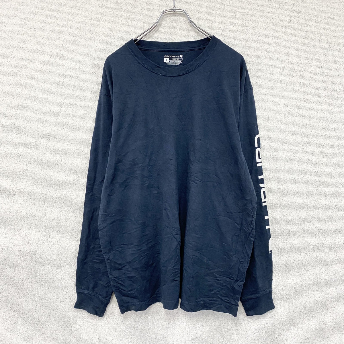 carhatt　カーハート　長袖プリントTシャツ/ロンT　紺　ネイビー　Mサイズ カットソー メンズ コットン 古着