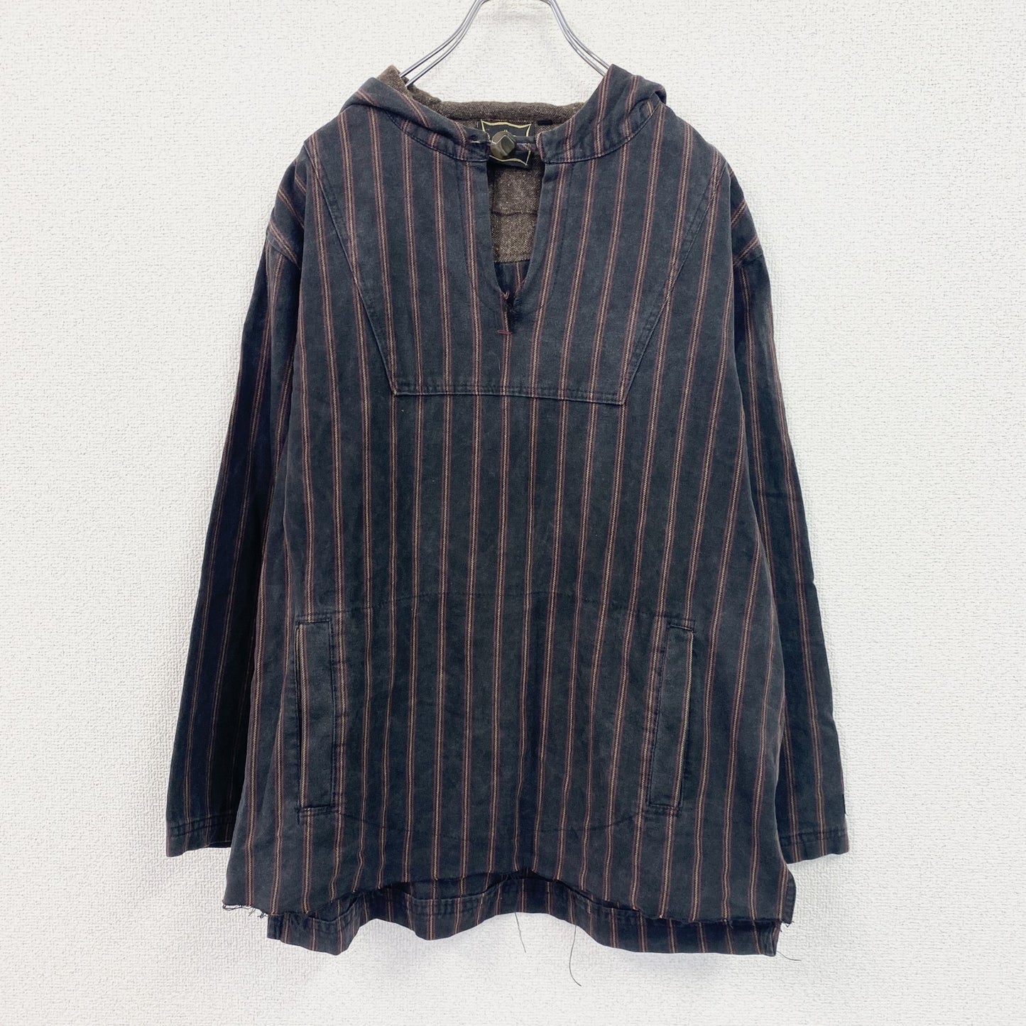 90s　DUB　メキシカンパーカー　ヴィンテージ　ストライプ柄　マルチカラー　紺　ネイビー　Mサイズ