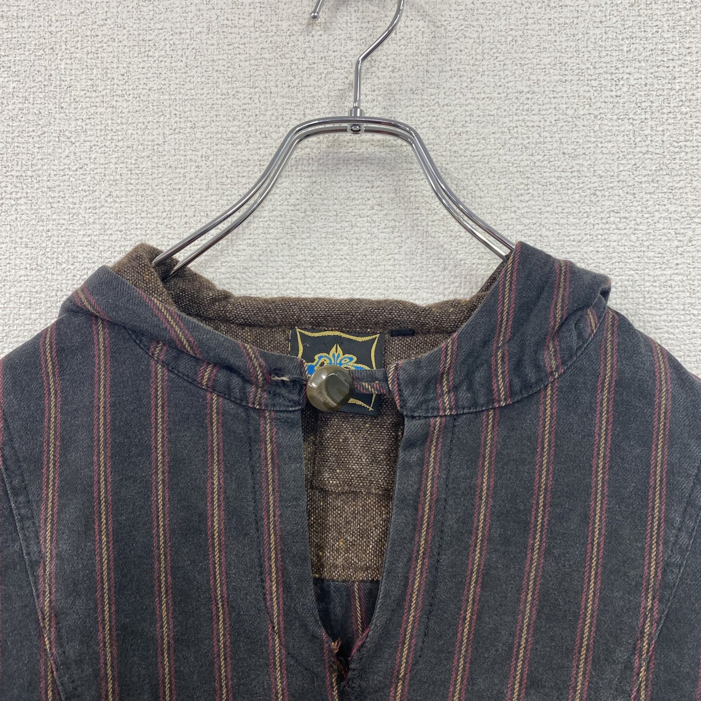 90s　DUB　メキシカンパーカー　ヴィンテージ　ストライプ柄　マルチカラー　紺　ネイビー　Mサイズ