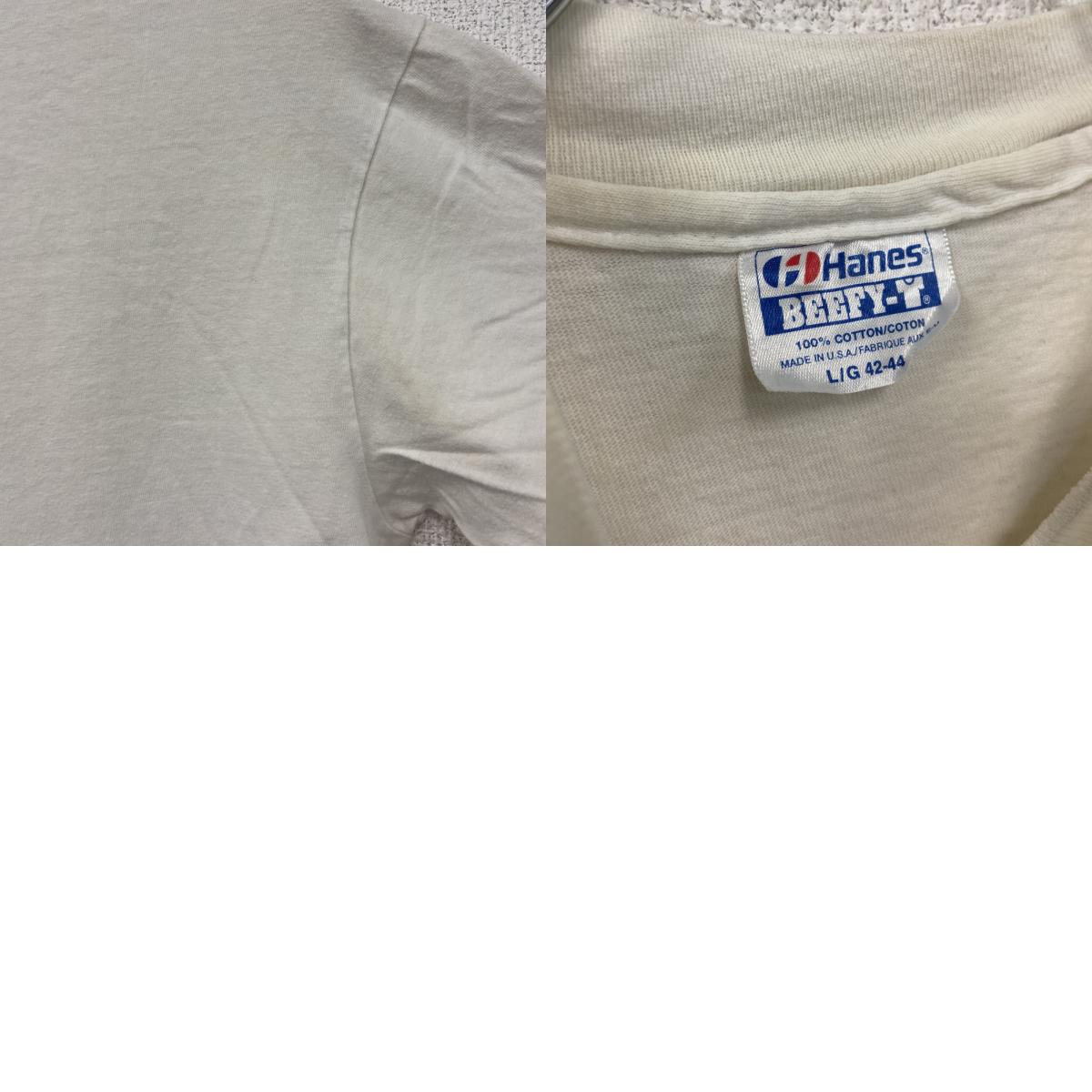 Hanes　ヘインズ　半袖プリントTシャツ　シングルステッチ　白　ホワイト　Lサイズ カットソー メンズ コットン 古着