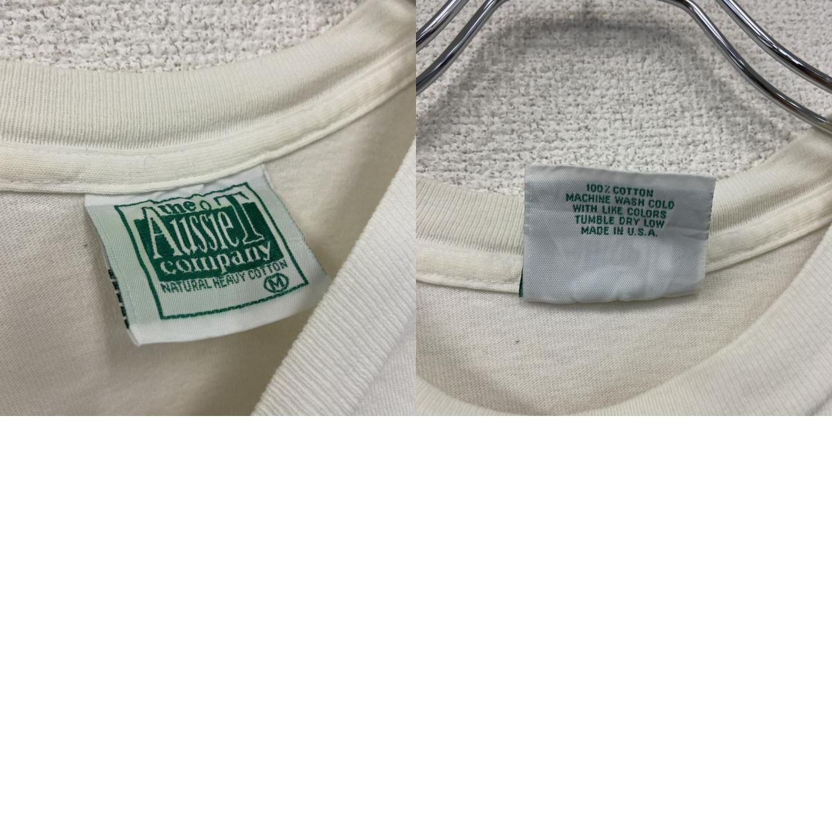 THE AUSSIE T COMPANY　半袖プリントTシャツ　シングルステッチ　白　ホワイト　Mサイズ カットソー メンズ コットン 古着