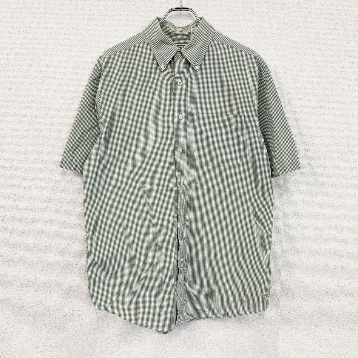 L.L.Bean　エルエルビーン　半袖ボタンダウンシャツ　ギンガムチェック柄　緑　グリーン　Mサイズ　古着