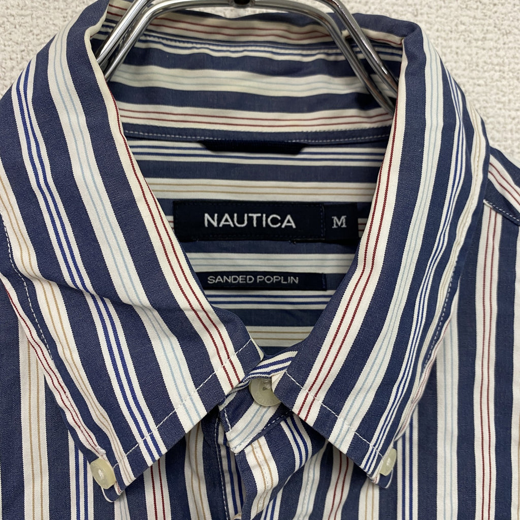 NAUTICA　ノーティカ　SANDED POPLIN　長袖ボタンダウンシャツ　ストライプ　マルチカラー　紺　ネイビー　Mサイズ