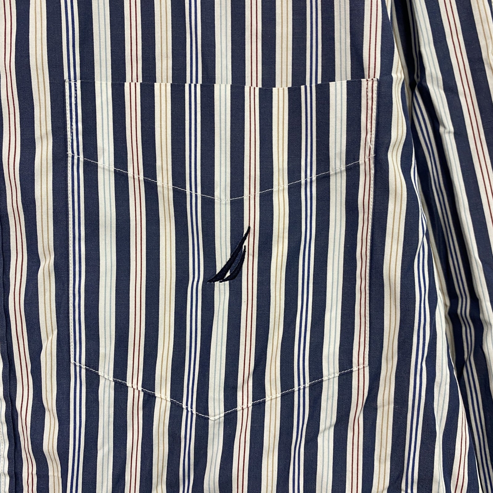 NAUTICA　ノーティカ　SANDED POPLIN　長袖ボタンダウンシャツ　ストライプ　マルチカラー　紺　ネイビー　Mサイズ