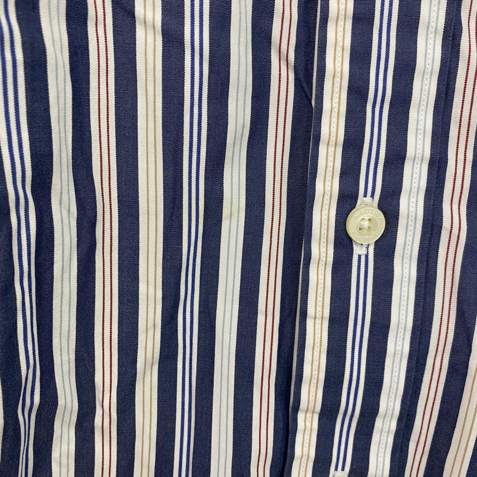 NAUTICA　ノーティカ　SANDED POPLIN　長袖ボタンダウンシャツ　ストライプ　マルチカラー　紺　ネイビー　Mサイズ