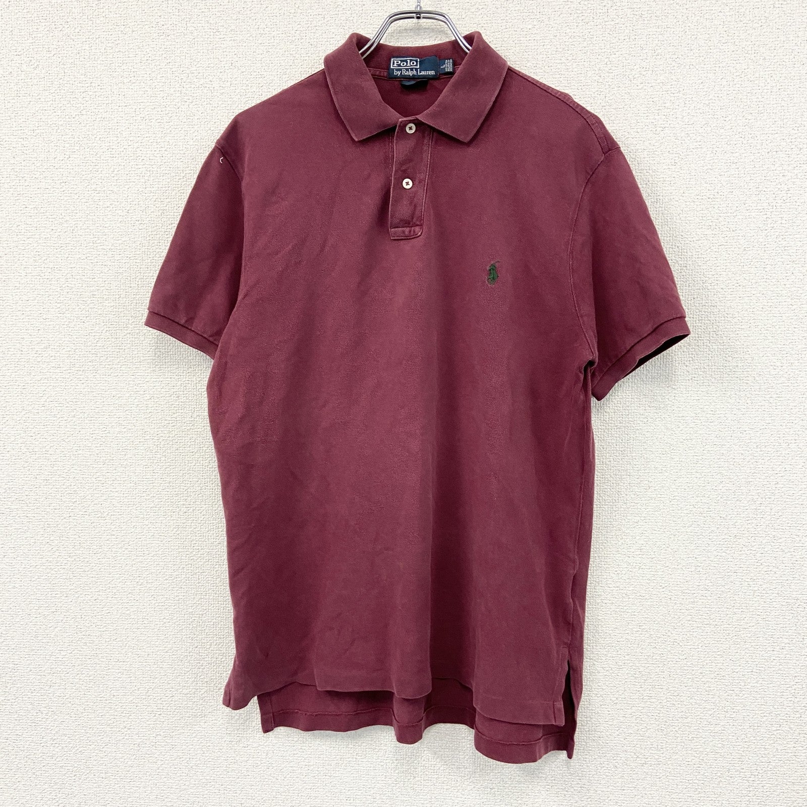 Polo by Ralph Lauren　ラルフローレン　CUSTOM FIT　半袖ポロシャツ　刺ロゴ　ワンポイント　ボルドー　Lサイズ　古着