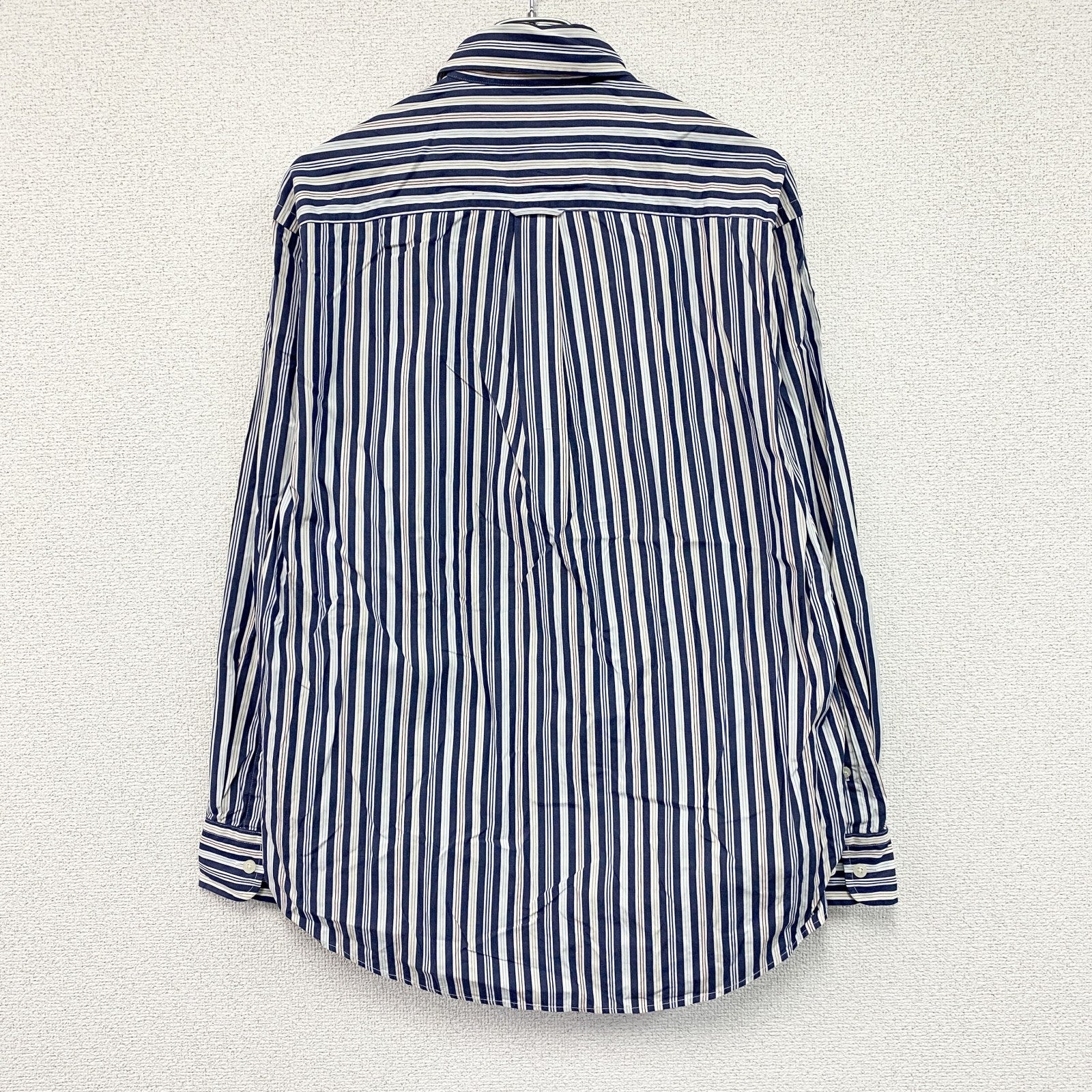 NAUTICA　ノーティカ　SANDED POPLIN　長袖ボタンダウンシャツ　ストライプ　マルチカラー　紺　ネイビー　Mサイズ
