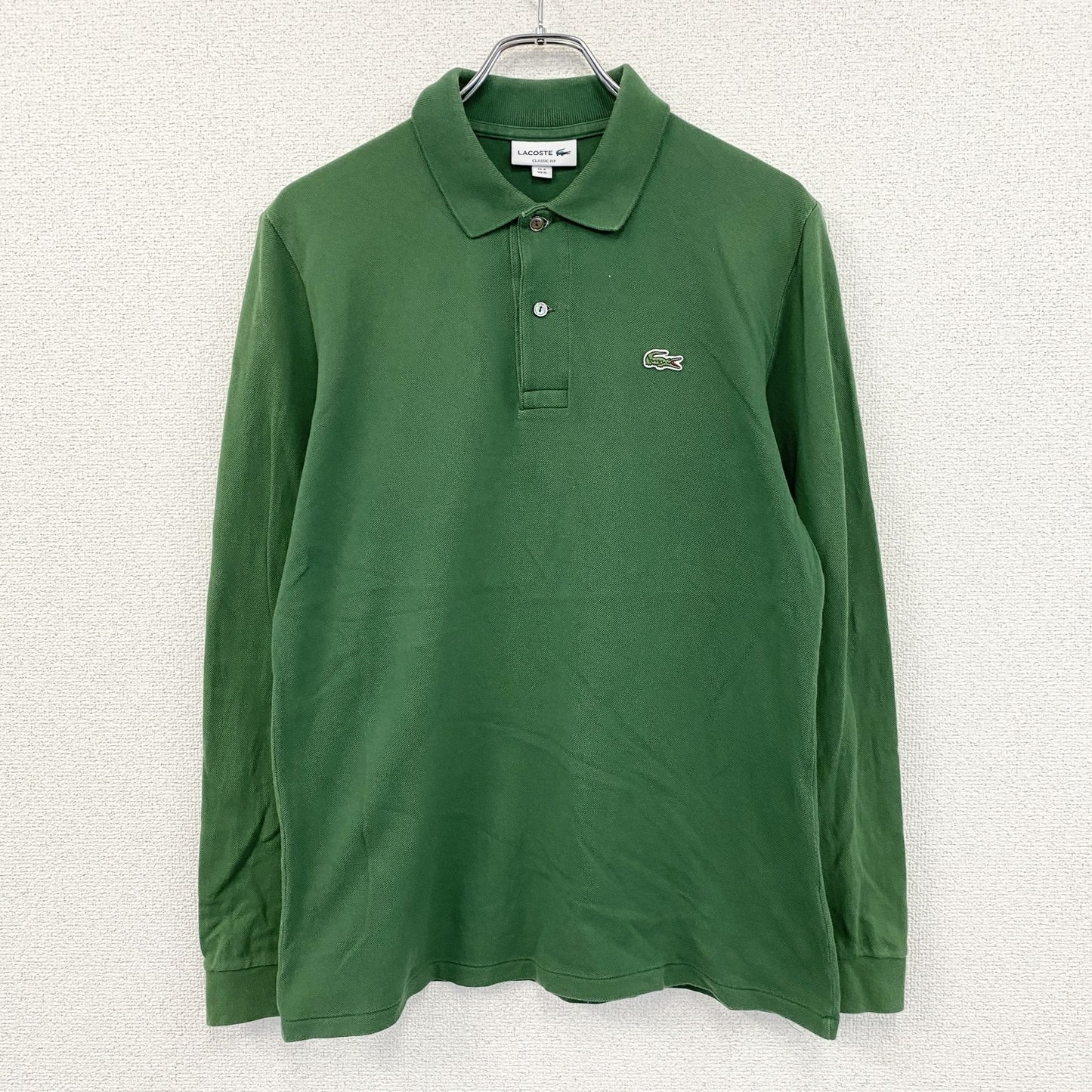 LACOSTE　ラコステ　長袖ポロシャツ　刺ロゴ　無地　緑　グリーン　Mサイズ