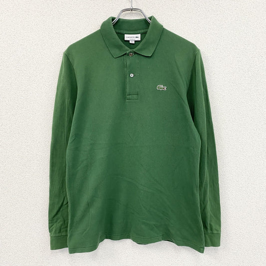 LACOSTE　ラコステ　長袖ポロシャツ　刺ロゴ　無地　緑　グリーン　Mサイズ