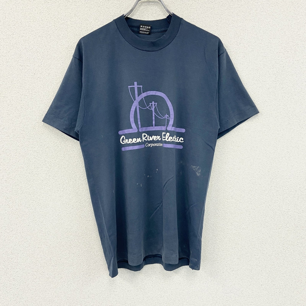 FRUIT OF THE LOOM　フルーツオブザルーム　半袖プリントTシャツ　シングルステッチ　紺　ネイビー　Lサイズ カットソー メンズ コットン 古着