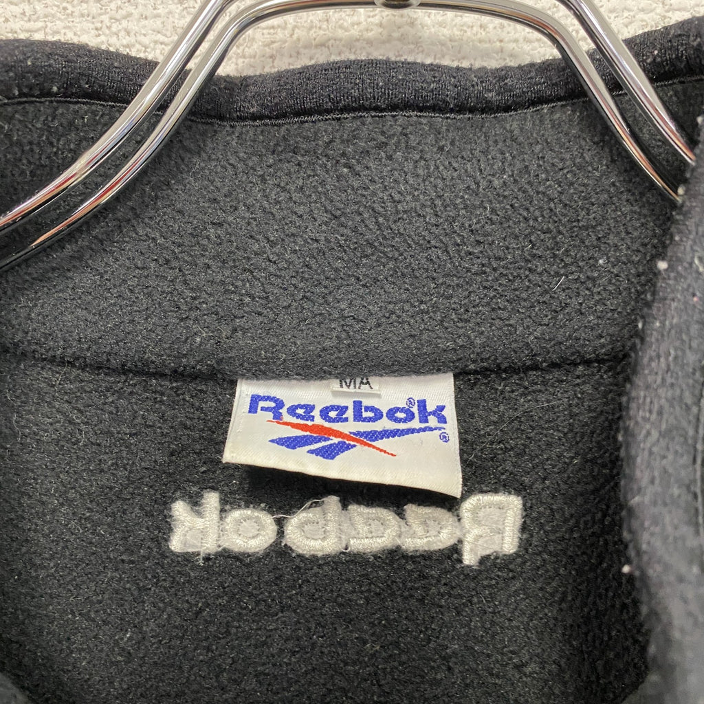 90s　Reebok　リーボック　フルジップフリースベスト/ボアベスト　刺繍ロゴ　3つポケット　黒　ブラック　Mサイズ　古着
