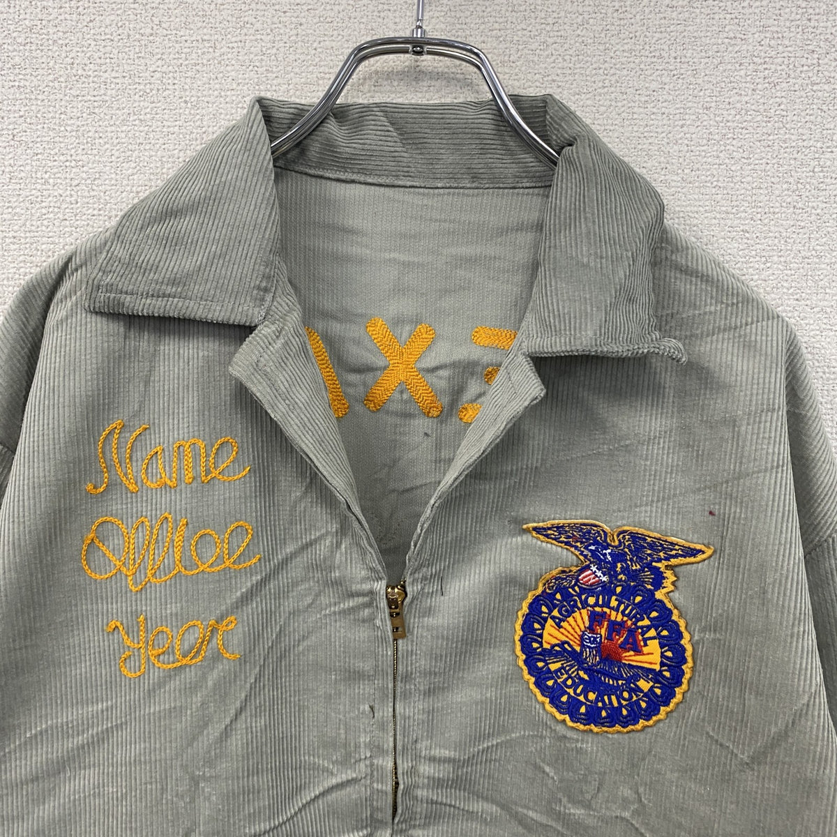 FFAジャケット　ファーマーズジャケット　コーデュロイジャケット　レプリカ　リメイク　刺繍　グレー　古着