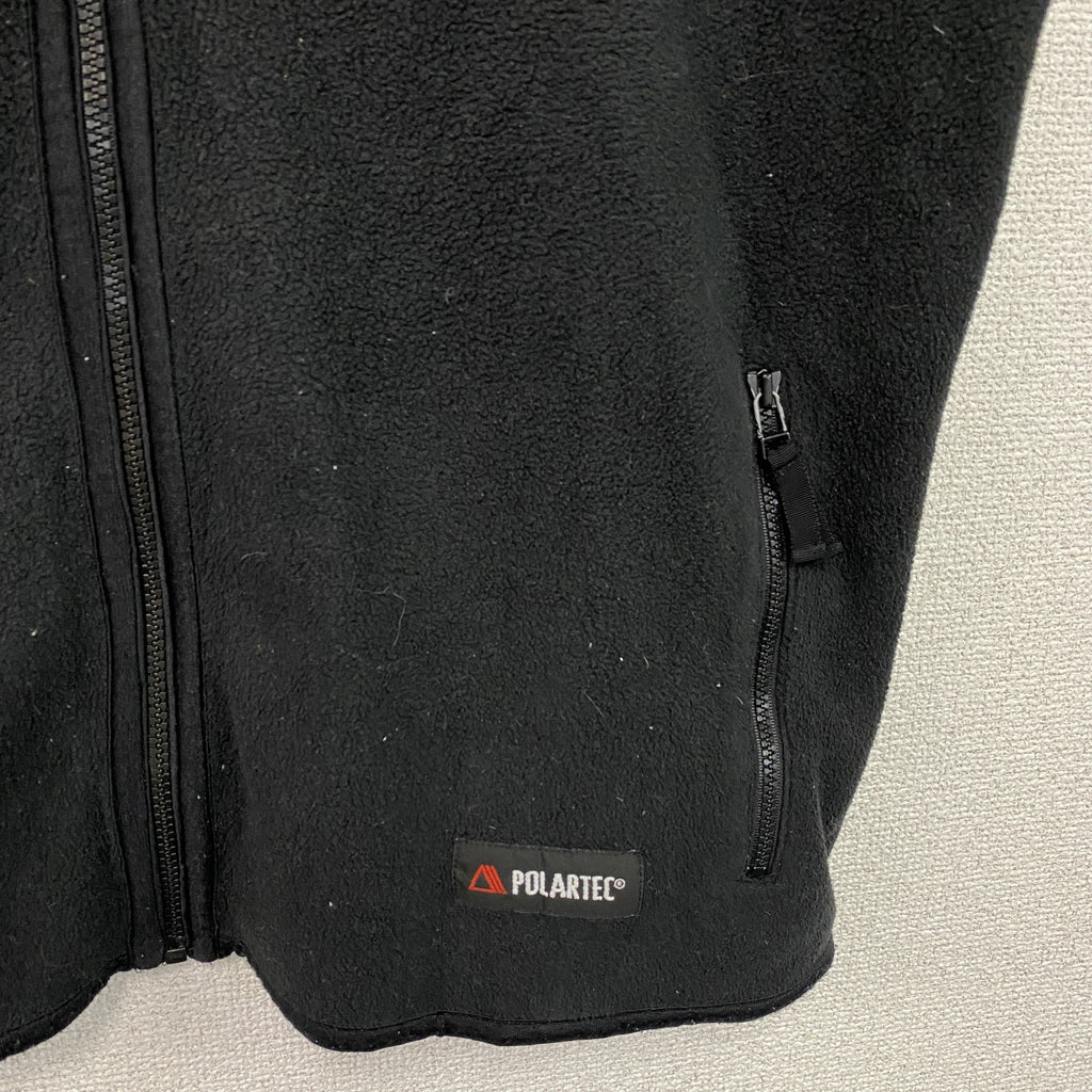 90s　Reebok　リーボック　フルジップフリースベスト/ボアベスト　刺繍ロゴ　3つポケット　黒　ブラック　Mサイズ　古着