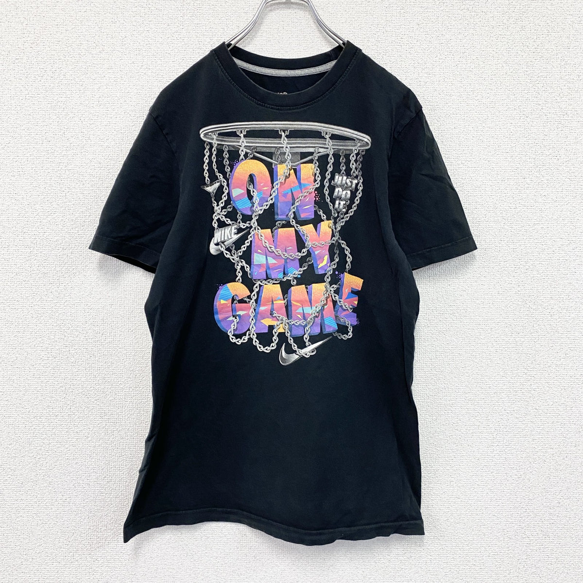 NIKE　ナイキ　半袖プリントTシャツ　スウッシュ　3連プリント　黒　ブラック　古着