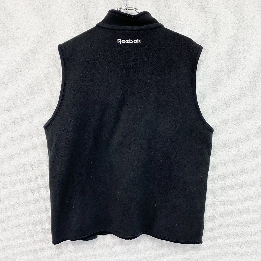 90s　Reebok　リーボック　フルジップフリースベスト/ボアベスト　刺繍ロゴ　3つポケット　黒　ブラック　Mサイズ　古着