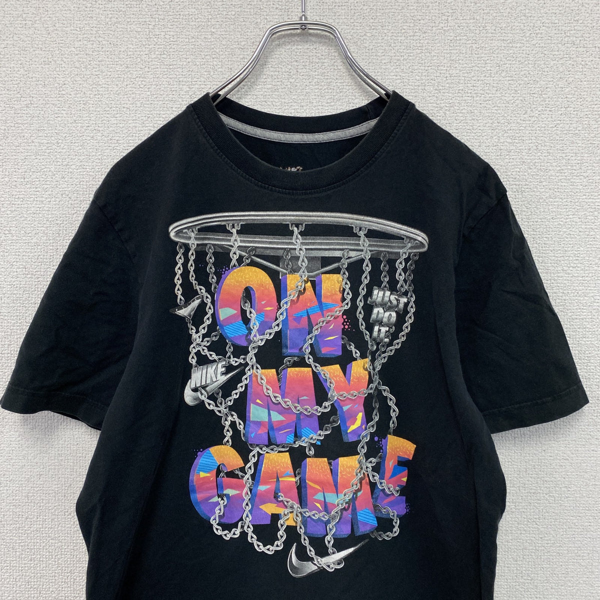 NIKE　ナイキ　半袖プリントTシャツ　スウッシュ　3連プリント　黒　ブラック　古着
