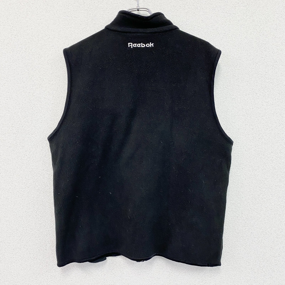 90s　Reebok　リーボック　フルジップフリースベスト/ボアベスト　刺繍ロゴ　3つポケット　黒　ブラック　Mサイズ　古着