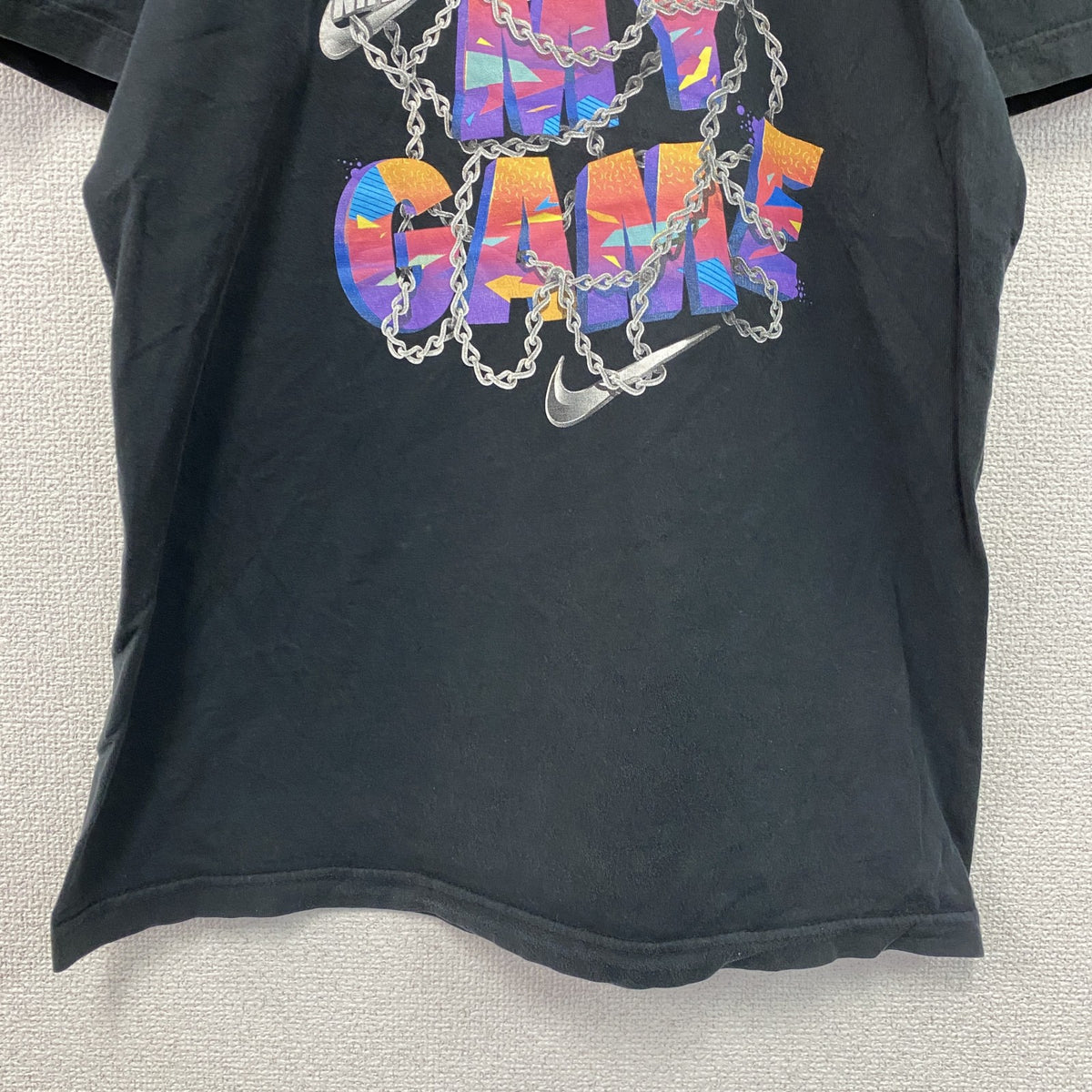 NIKE　ナイキ　半袖プリントTシャツ　スウッシュ　3連プリント　黒　ブラック　古着