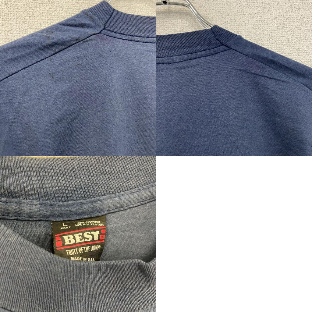 FRUIT OF THE LOOM　フルーツオブザルーム　半袖プリントTシャツ　シングルステッチ　紺　ネイビー　Lサイズ カットソー メンズ コットン 古着