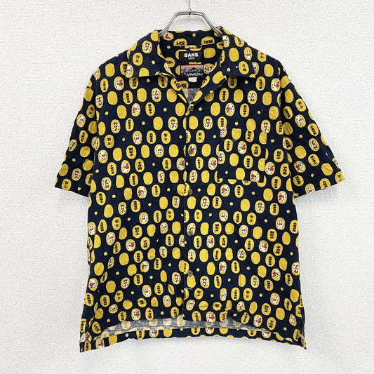 DANS TOKYO　ダントウキョウ　半袖シャツ　アロハシャツ　開襟シャツ　総柄　ネイビー　イエロー　XLサイズ　