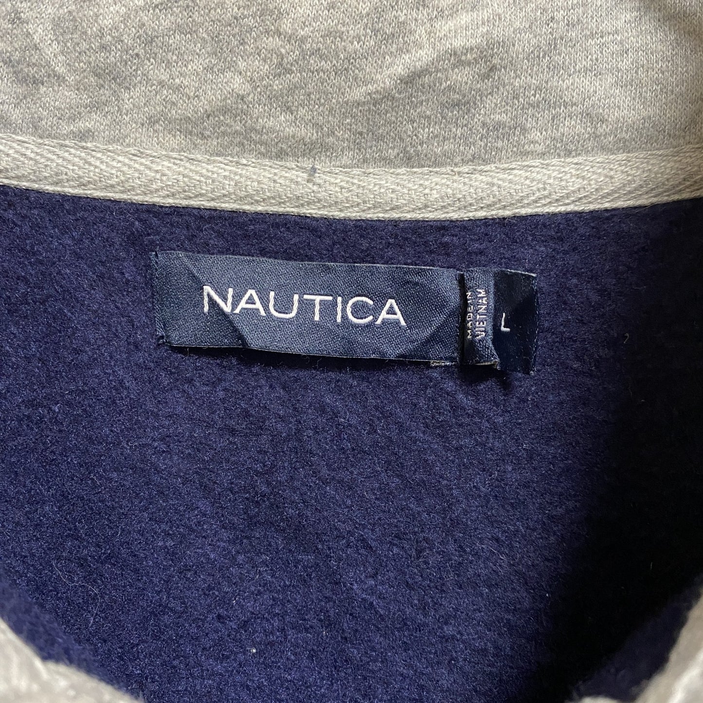 古着 used　NAUTICA ノーティカ　長袖ハーフジップスウェット　トレーナー　ネイビー　ワンポイントロゴ刺繍　ハイネック