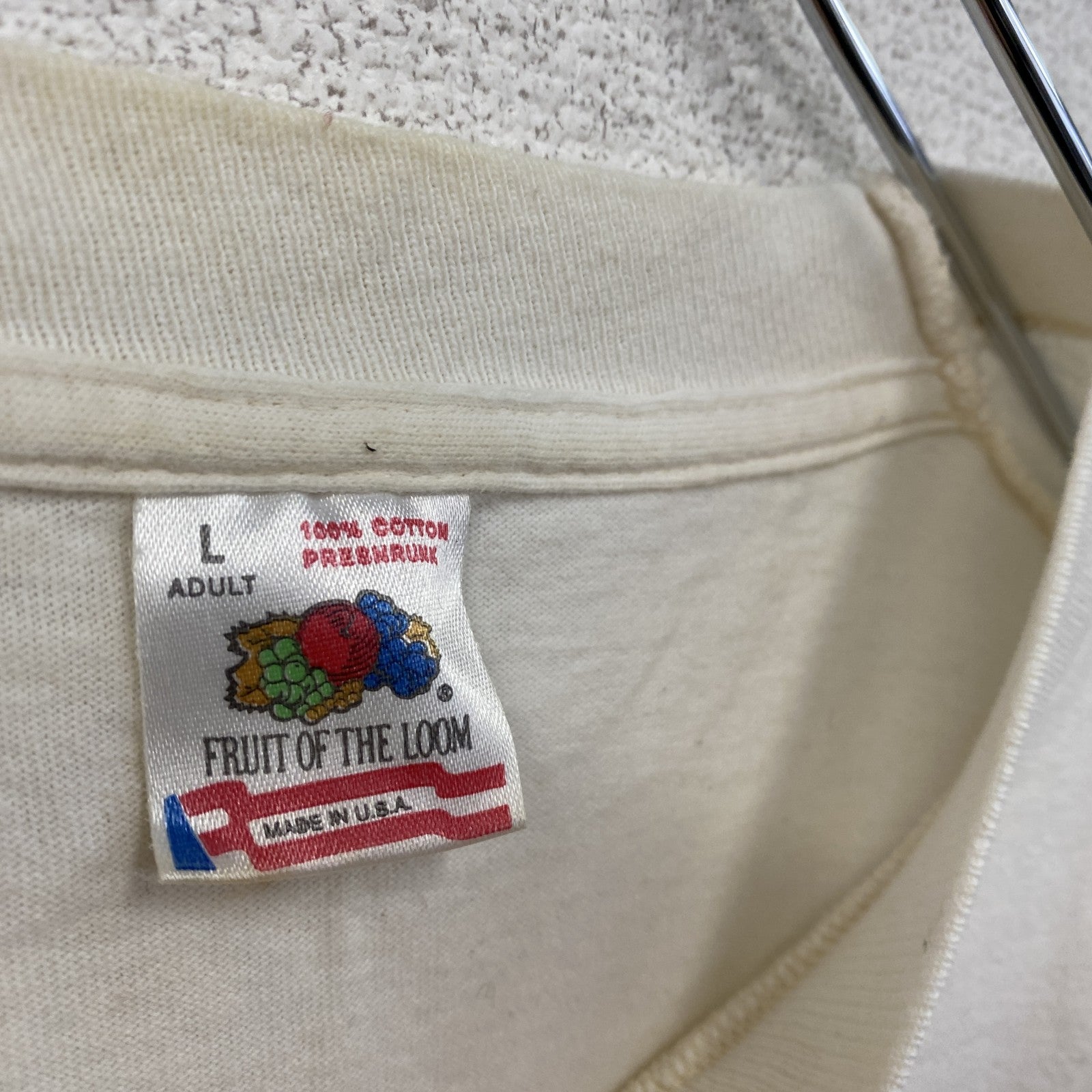 90s　FRUIT OF THE LOOM　フルーツオブザルーム　半袖プリントTシャツ　ヴィンテージ　白　ホワイト　Lサイズ　古着