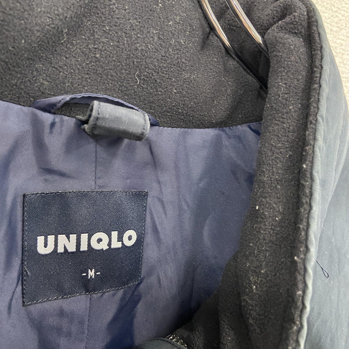 90s～　OLD UNIQLO　オールドユニクロ　フルジップナイロンジャケット　比翼仕立て　ヴィンテージ　紺　ネイビー　Mサイズ　古着