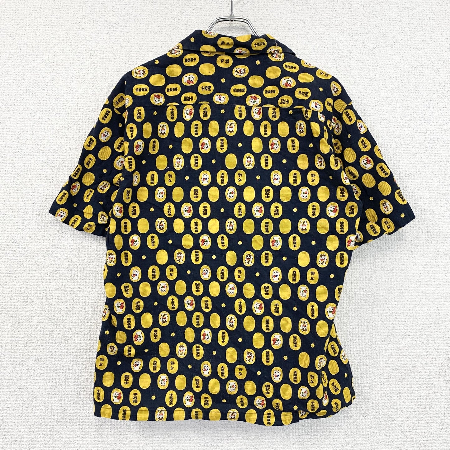 DANS TOKYO　ダントウキョウ　半袖シャツ　アロハシャツ　開襟シャツ　総柄　ネイビー　イエロー　XLサイズ　