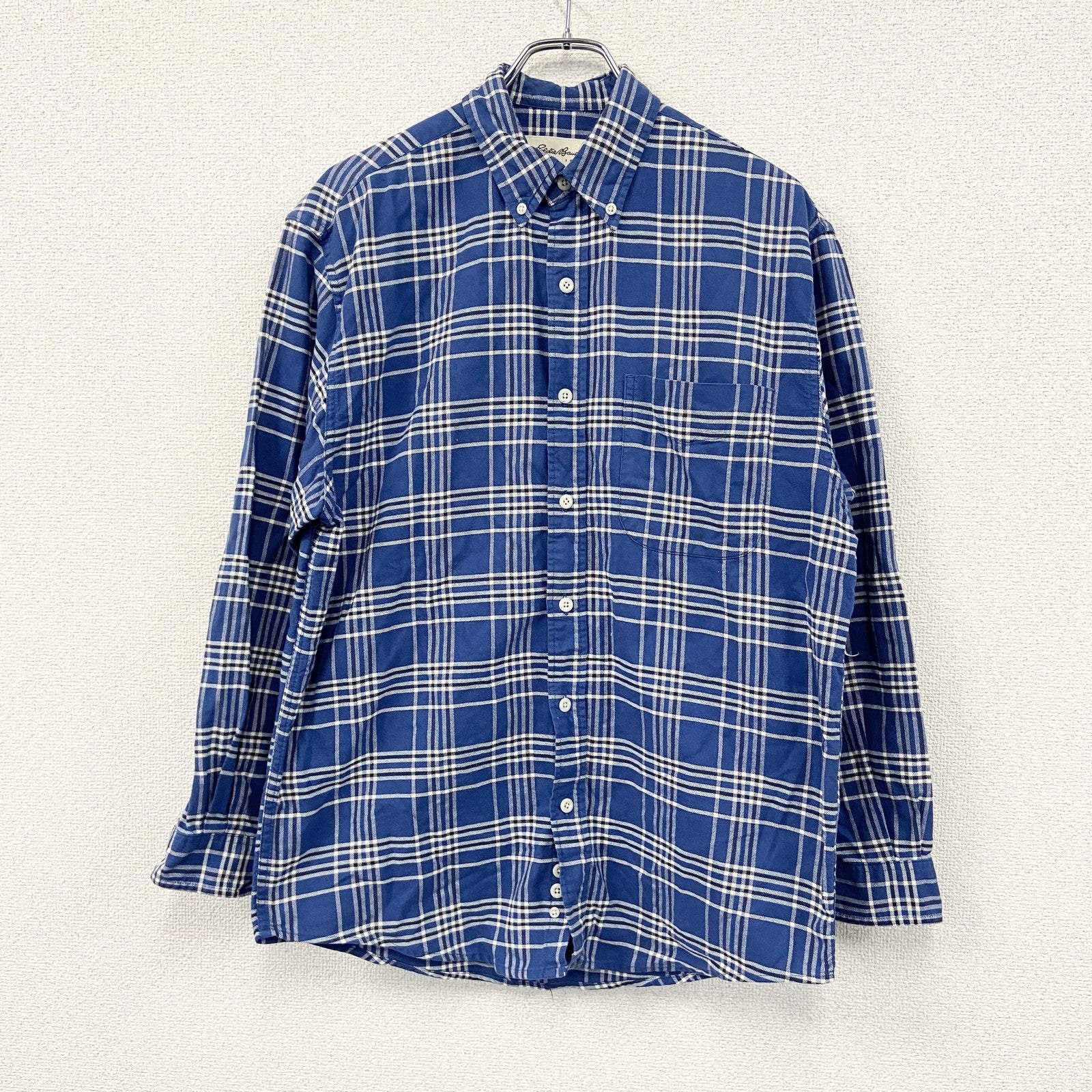Eddie Bauer　エディーバウアー　長袖ボタンダウンシャツ　チェック柄　青　ブルー　Sサイズ　古着