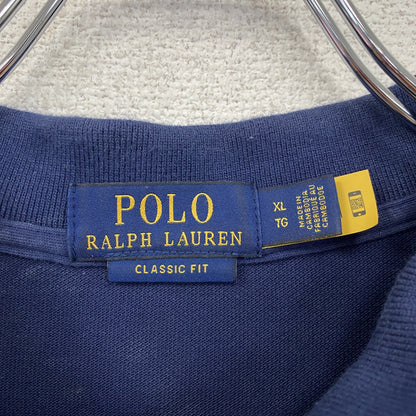 Polo Ralph Laure　ポロラルフローレン　長袖ポロシャツ　刺ロゴ　無地　紺　ネイビー　XLサイズ
