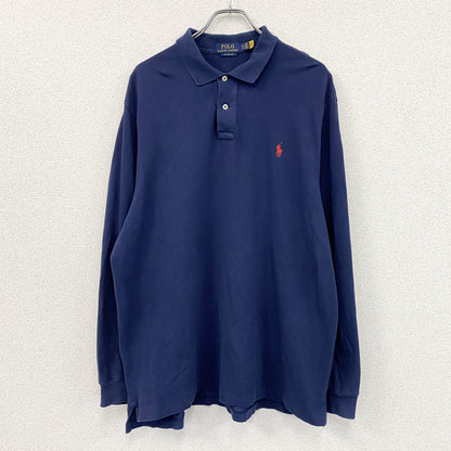 Polo Ralph Laure　ポロラルフローレン　長袖ポロシャツ　刺ロゴ　無地　紺　ネイビー　XLサイズ