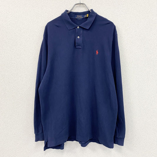 Polo Ralph Laure　ポロラルフローレン　長袖ポロシャツ　刺ロゴ　無地　紺　ネイビー　XLサイズ