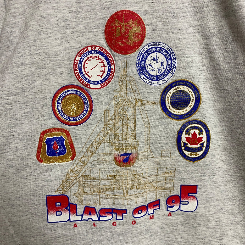 90s　半袖プリントTシャツ　クルーネック　シングルステッチ　ALGOMA　グレー　灰色　春夏服　ヴィンテージ　古着