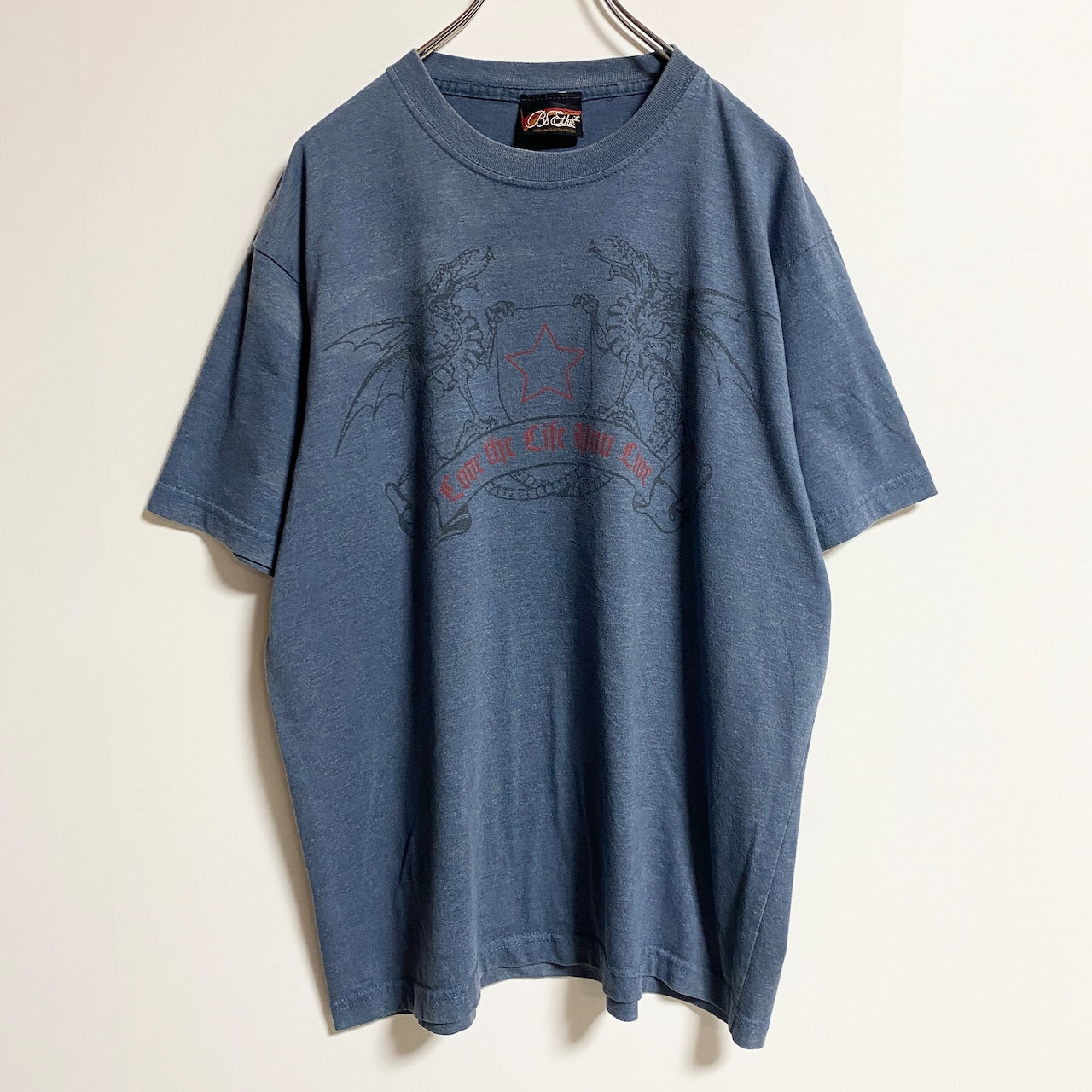 半袖プリントTシャツ　クルーネック　龍　ドラゴン　青　ブルー　Y2K　春夏服　ビッグシルエット　XLサイズ　古着
