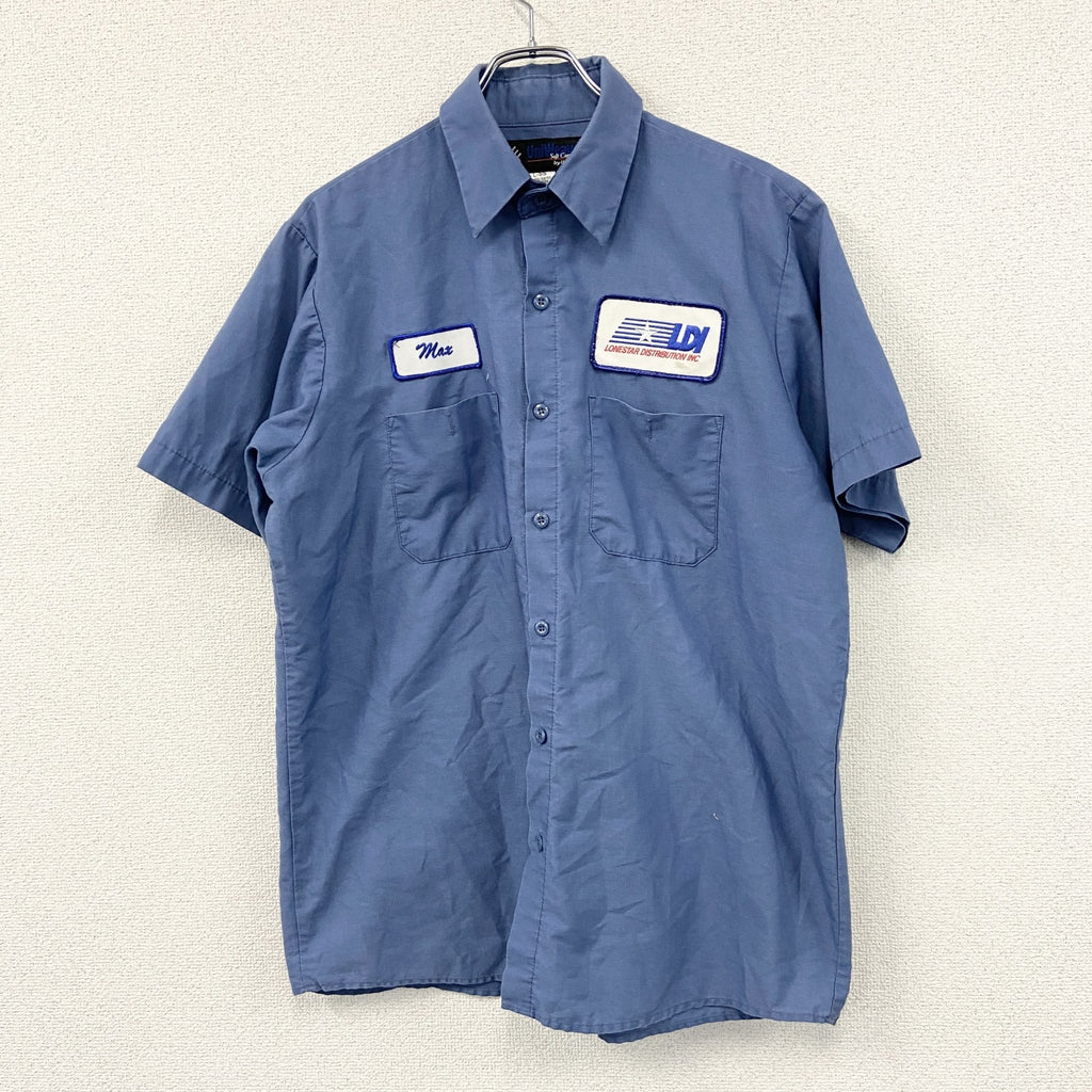 UniWeave　UniFirst　半袖ワークシャツ　ワッペン　青　ブルー　Lサイズ　古着